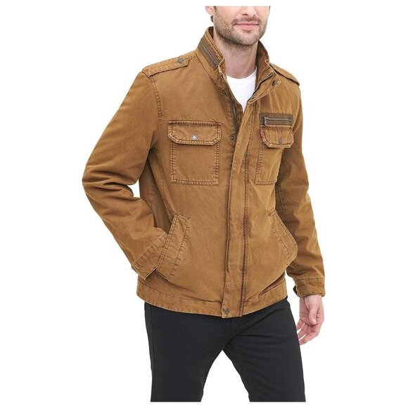 NEW Levi's Men’s Washed Cotton Military Jacket sz Small beige - Picture 1 of 5